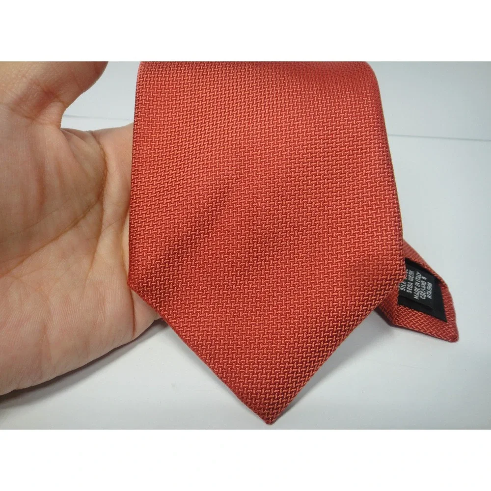 Hugo Boss Men Burnt Orange Silk Micro-Basketweave Texture Necktie Made in Italy